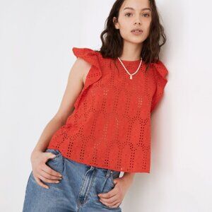 Madewell Eyelet Crewneck Flutter-Sleeve Top – Size Medium – NWT
